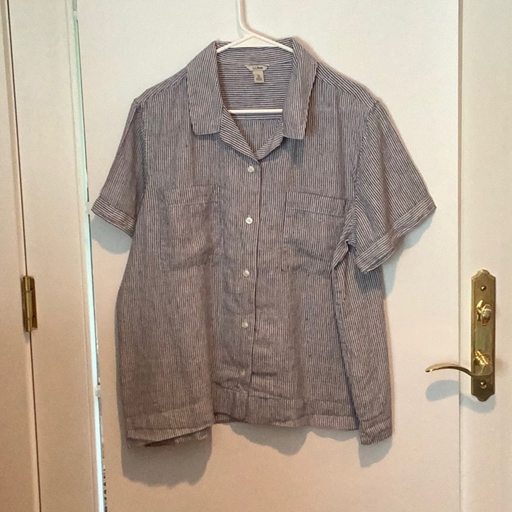 Navy blue and white striped cotton top